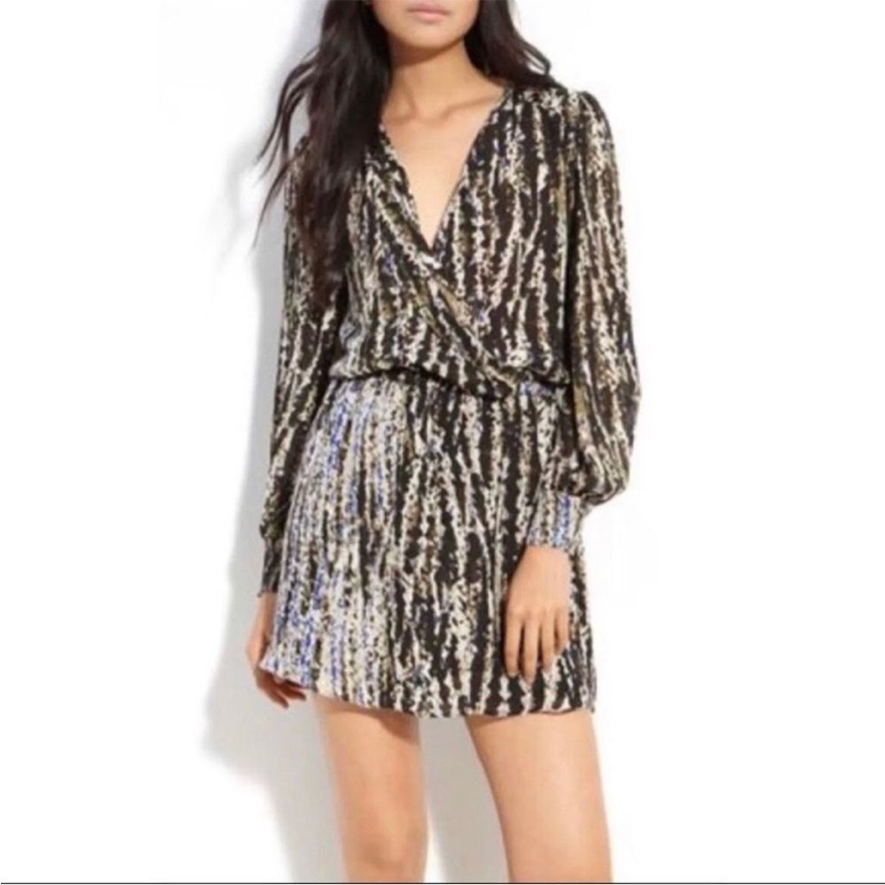 Parker Faux Wrap Abstract Print Silk Long Sleeves Dress Size S